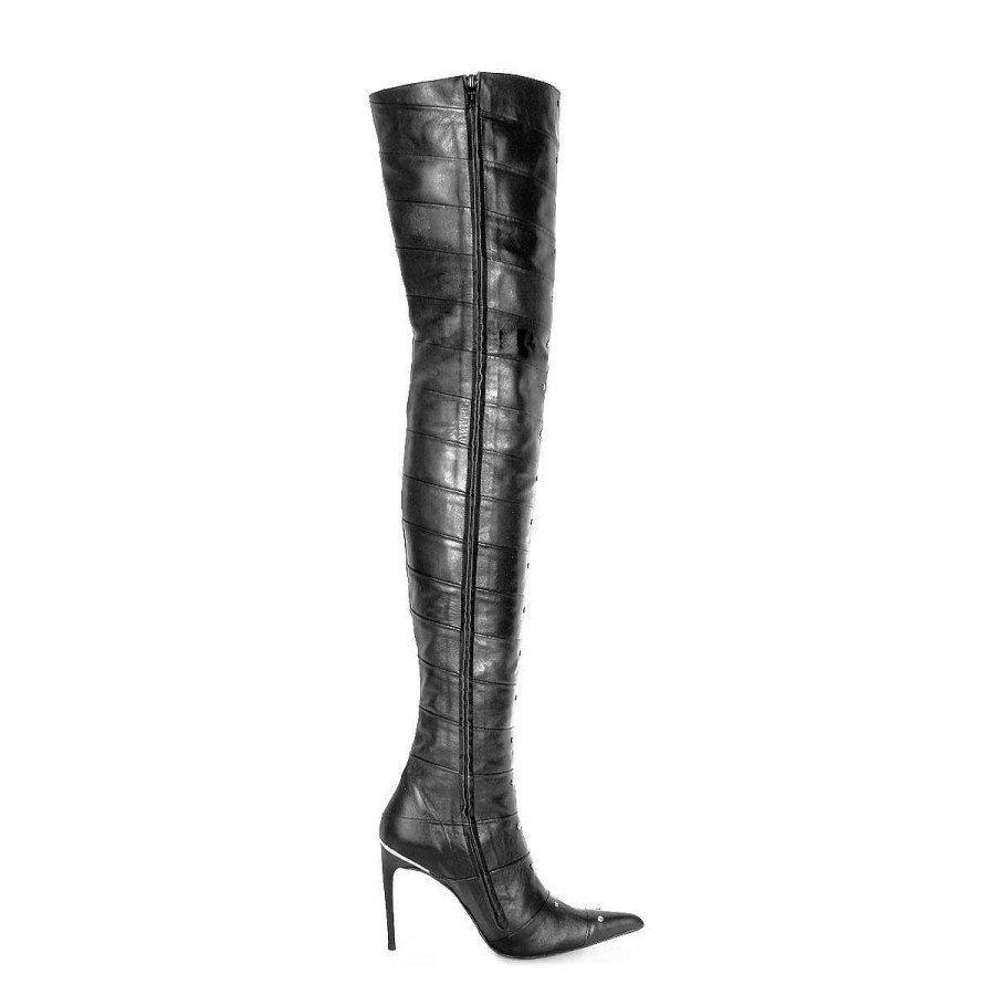 Dress To Impress | Fernando Berlin Thigh High Boots In Segmented Leather And Stiletto Heels Standard Size